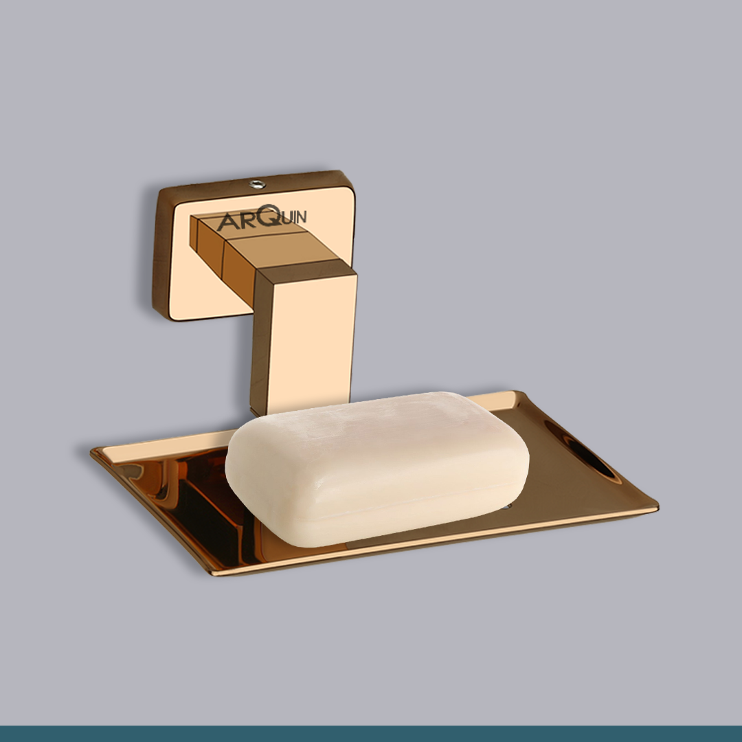 Stainless Steel Rose Gold Soap Dish Holder for Bathroom (12.4X12.3X5.4 CM)
