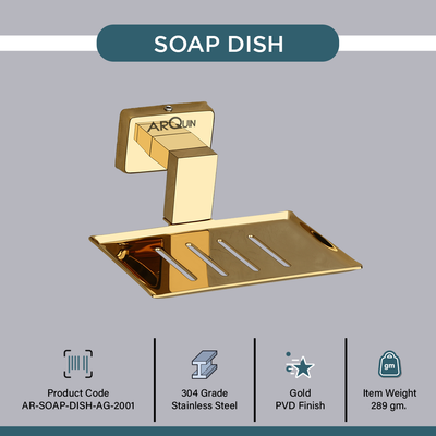 Stainless Steel Gold Soap Dish Holder for Bathroom (12.4X12.3X5.4 CM)