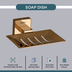 Arquin Stainless Steel Rose Gold Soap Dish Holder for Bathroom (12.5X12X4.6 CM)
