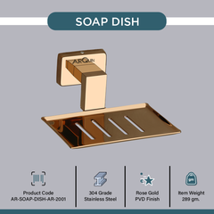 Arquin Stainless Steel Rose Gold Soap Dish Holder for Bathroom (12.4X12.3X5.4 CM)