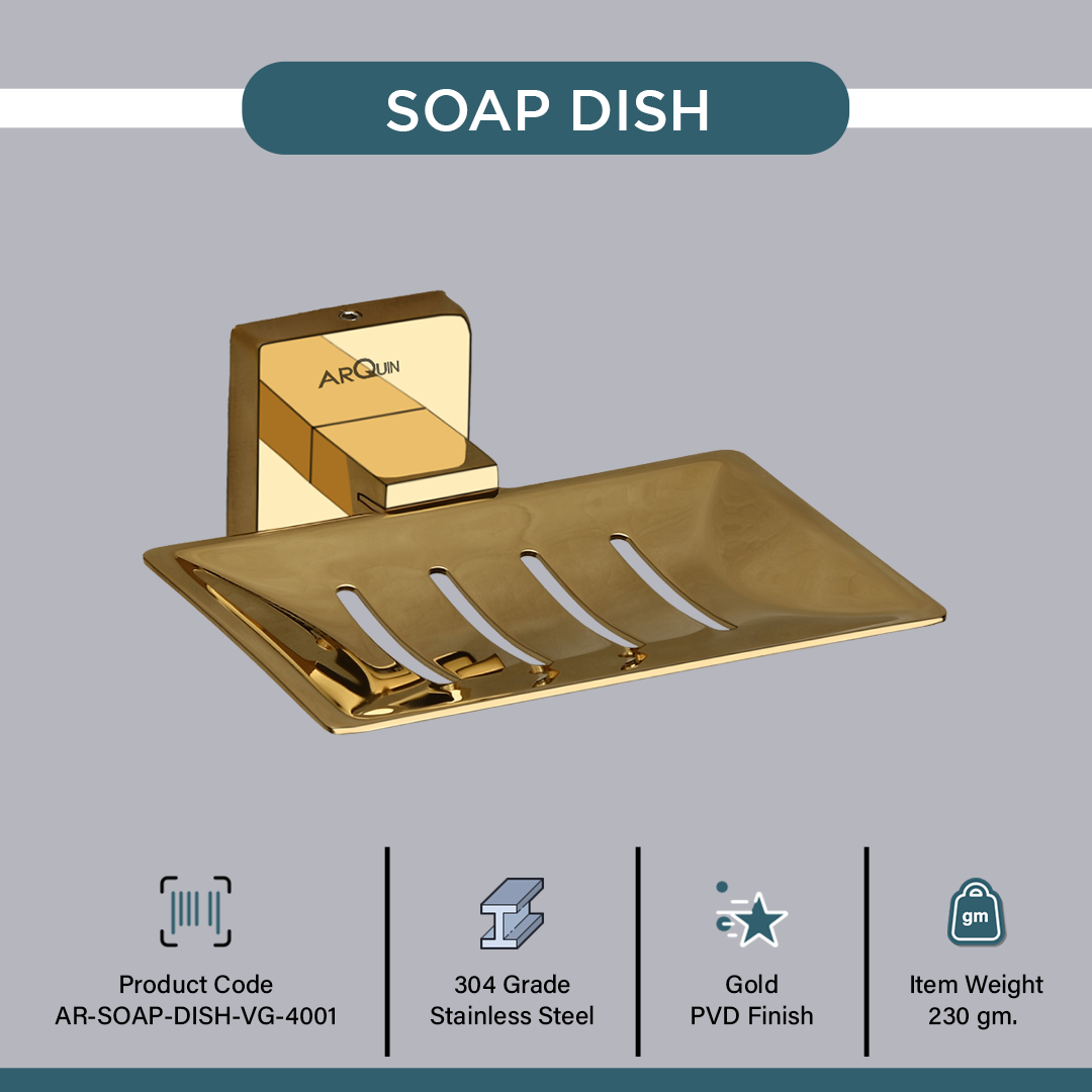 Stainless Steel Gold Soap Dish Holder for Bathroom (12.5X12X4.6 CM)
