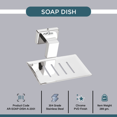 Arquin Stainless Steel Chrome Soap Dish Holder for Bathroom (12.4X12.3X5.4 CM)