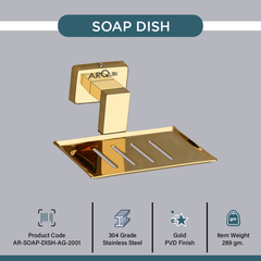 Arquin Stainless Steel Gold Soap Dish Holder for Bathroom (12.4X12.3X5.4 CM)