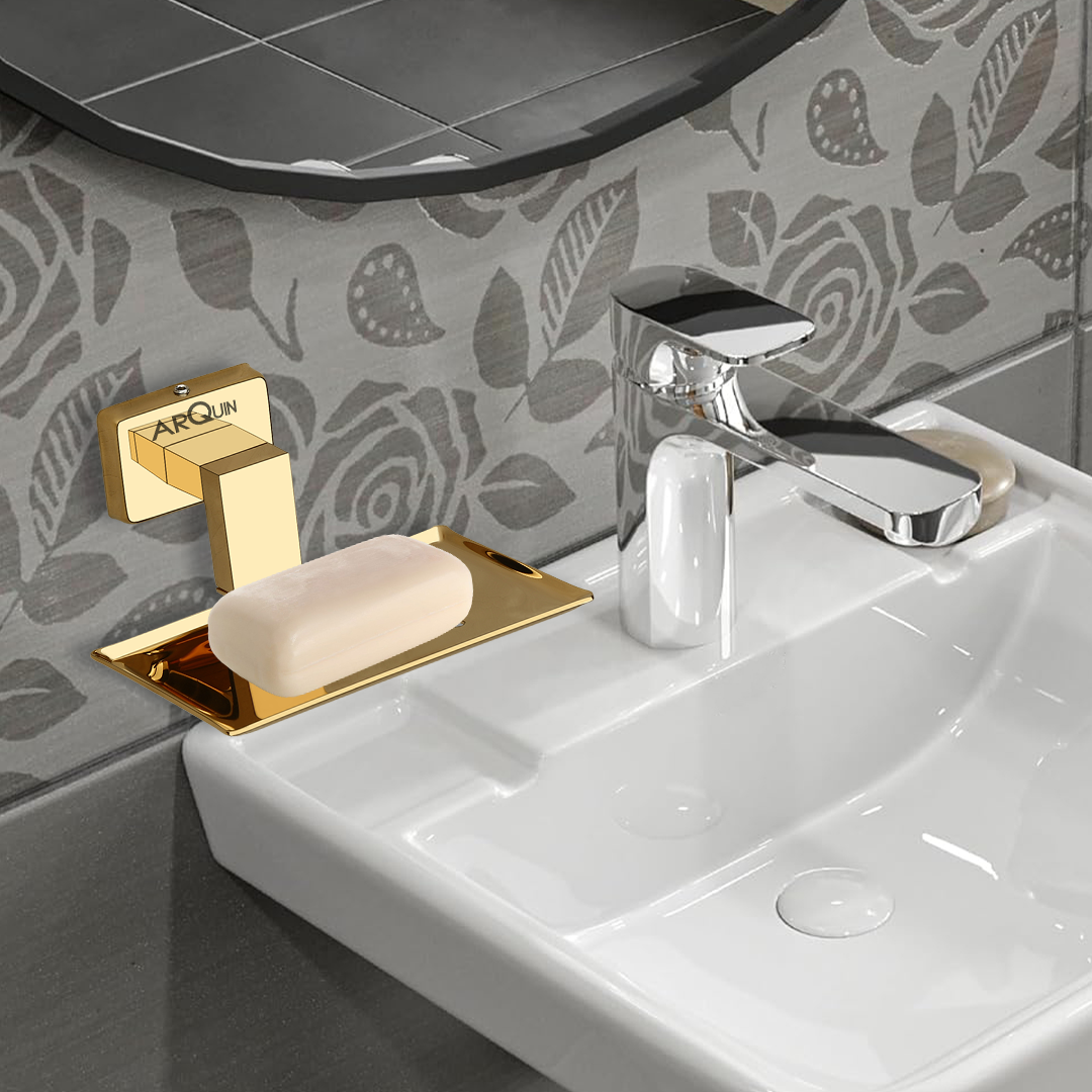 Stainless Steel Gold Soap Dish Holder for Bathroom (12.4X12.3X5.4 CM)
