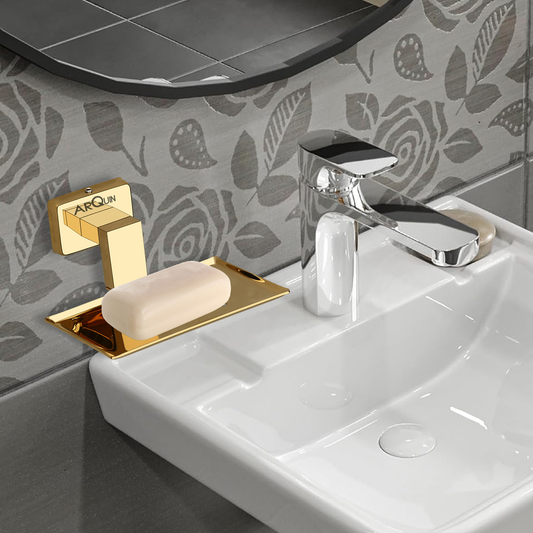 Arquin Stainless Steel Gold Soap Dish Holder for Bathroom (12.4X12.3X5.4 CM)