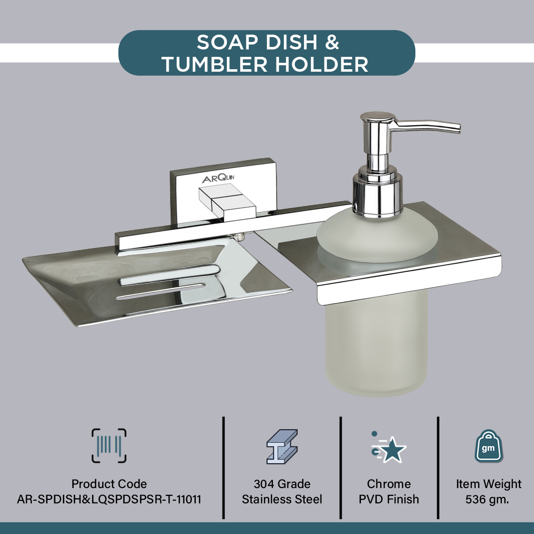 Stainless Steel Chrome Soap Dish & Liquid Soap Dispenser (25.4X12.3X15.5 CM)