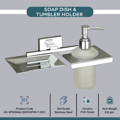 Stainless Steel Chrome Soap Dish & Liquid Soap Dispenser (25.4X12.3X15.5 CM)