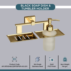 Arquin Stainless Steel Gold Soap Dish & Liquid Soap Dispenser for Bathroom (25.8X13X15.5 CM)