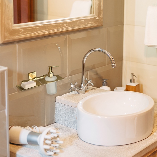 Arquin Stainless Steel Gold Soap Dish & Liquid Soap Dispenser for Bathroom (25.5X15X15.5 CM)