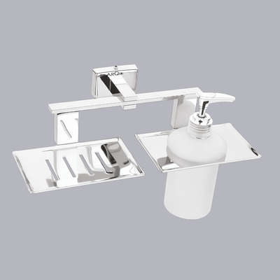 Stainless Steel Chrome Soap Dish & Liquid Soap Dispenser for Bathroom (25.8X13X15.5 CM)
