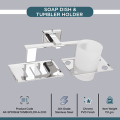 Arquin Stainless Steel Chrome Soap Dish & Tumbler Holder for Bathroom (25.8X13X9.5 CM)