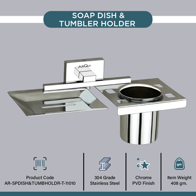 Stainless Steel Chrome Soap Dish & Tumbler Holder (25.4X12.3X11.3 CM)