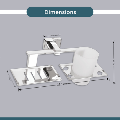 Stainless Steel Chrome Soap Dish & Tumbler Holder for Bathroom (25.8X13X9.5 CM)