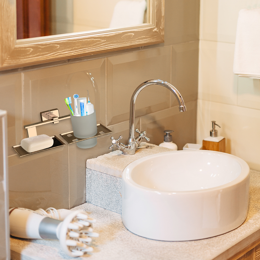 Arquin Stainless Steel Rose Gold Soap Dish & Tumbler Holder for Bathroom(25.8X13X9.5 CM)