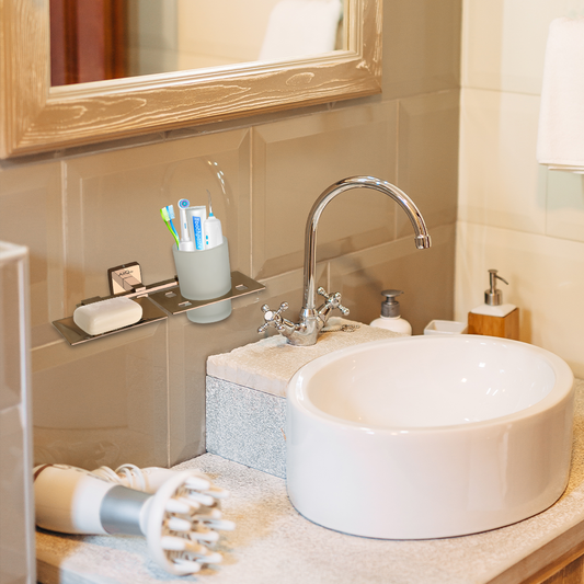 Arquin Stainless Steel Rose Gold Soap Dish & Tumbler Holder for Bathroom (25.5X15X9.5 CM)
