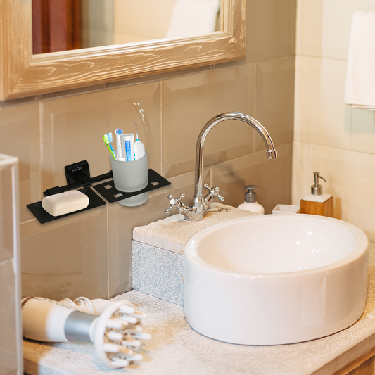 Arquin Stainless Steel Black Matt Soap Dish & Tumbler Holder for Bathroom (25.5X15X9.5 CM)