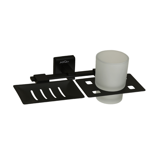 Arquin Stainless Steel Black Matt Soap Dish & Tumbler Holder for Bathroom (25.5X15X9.5 CM)