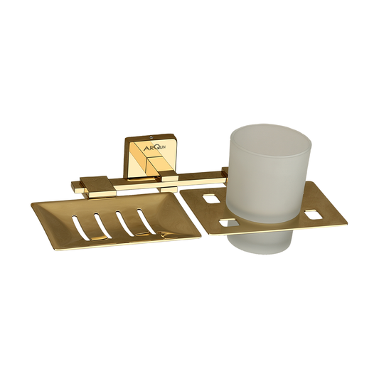 Arquin Stainless Steel Gold Soap Dish & Tumbler Holder for Bathroom (25.5X15X9.5 CM)