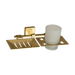 Arquin Stainless Steel Gold Soap Dish & Tumbler Holder for Bathroom (25.5X15X9.5 CM)