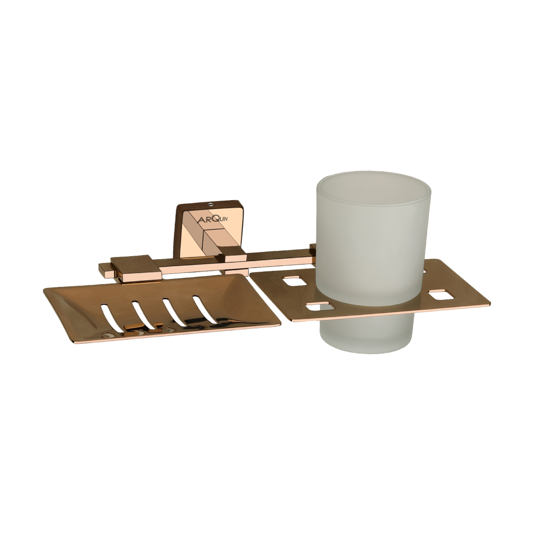 Arquin Stainless Steel Rose Gold Soap Dish & Tumbler Holder for Bathroom (25.5X15X9.5 CM)