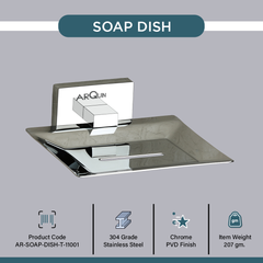 Arquin Stainless Steel Chrome Soap Dish Holder for Bathroom (12X12.3X4 CM)