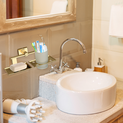Arquin Stainless Steel Gold Soap Dish & Tumbler Holder for Bathroom (25.8X13X9.5 CM)