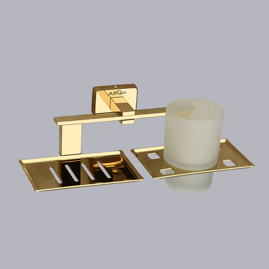 Arquin Stainless Steel Rose Gold Soap Dish & Tumbler Holder for Bathroom(25.8X13X9.5 CM)