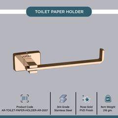 Arquin Stainless Steel Rose Gold Toilet Paper Holder for Bathroom (17X5.2X4.3 CM)