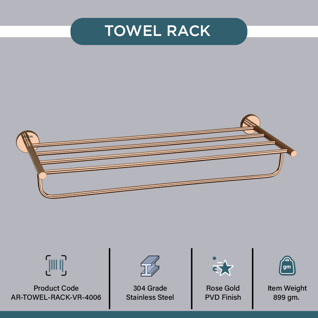 Stainless Steel Rose Gold Towel Rack/Stand for Bathroom (63.5X22X10.5 CM)