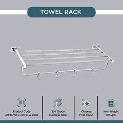 Arquin Stainless Steel Chrome Towel Rack for Bathroom (63.5X21.2X12.5 CM)
