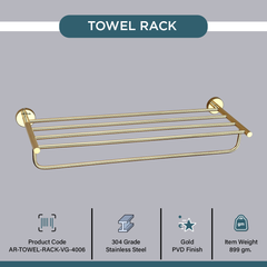 Arquin Stainless Steel Gold Towel Rack/Holder for Bathroom (63.5X22X10.5 CM)