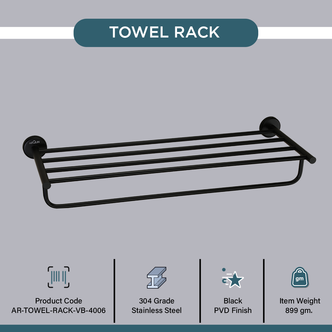 Stainless Steel Black Matt Towel Rack for Bathroom (63.5X22X10.5 CM)