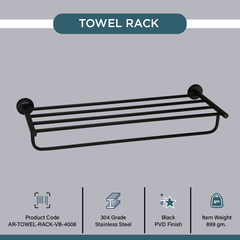 Arquin Stainless Steel Black Matt Towel Rack for Bathroom (63.5X22X10.5 CM)
