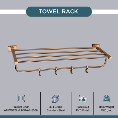 Stainless Steel Rose Gold Towel Rack for Bathroom (63.5X21.2X12.5 CM)