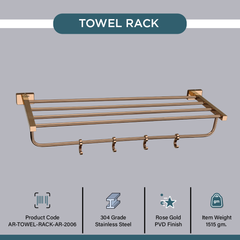 Arquin Stainless Steel Rose Gold Towel Rack for Bathroom (63.5X21.2X12.5 CM)