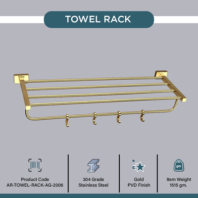 Stainless Steel Gold Towel Rack/Stand for Bathroom (63.5X21.2X12.5 CM)