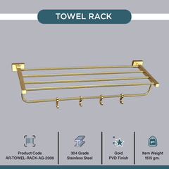 Arquin Stainless Steel Gold Towel Rack/Stand for Bathroom (63.5X21.2X12.5 CM)