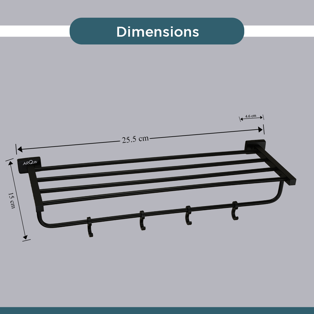 Stainless Steel Black Matt Towel Rack for Bathroom (63.5X21.2X12.5 CM)