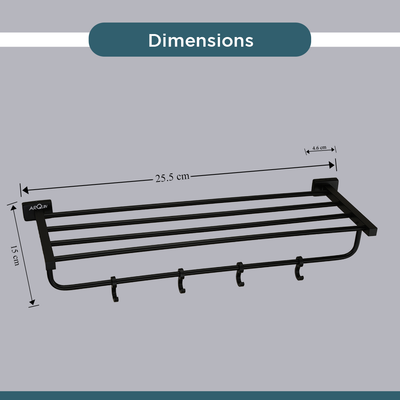 Stainless Steel Black Matt Towel Rack for Bathroom (63.5X21.2X12.5 CM)