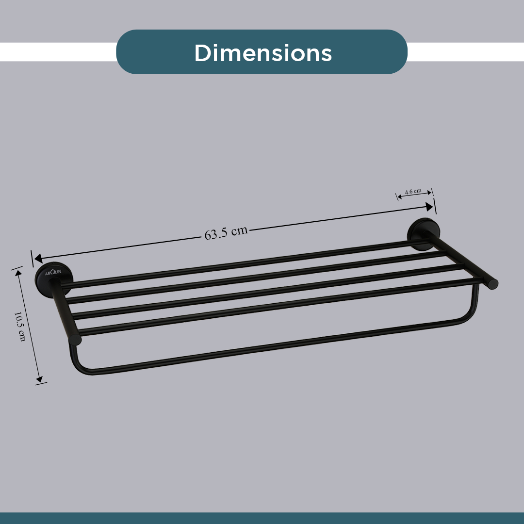 Stainless Steel Black Matt Towel Rack for Bathroom (63.5X22X10.5 CM)