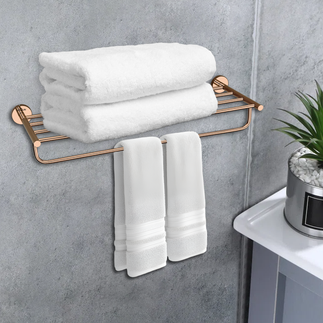 Stainless Steel Rose Gold Towel Rack/Stand for Bathroom (63.5X22X10.5 CM)