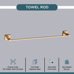 Arquin Stainless Steel Rose Gold Towel Rod/Stand for Bathroom (61X7X4.6 CM)