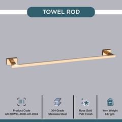 Arquin Stainless Steel Rose Gold Towel Rod/Stand for Bathroom (61X7.2X3.6 CM)