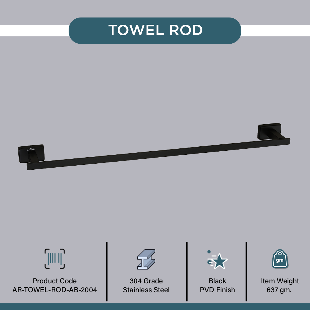 Stainless Steel Black Matt Towel Rod/Hanger for Bathroom (61X7.2X3.6 CM)