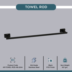 Arquin Stainless Steel Black Matt Towel Rod/Hanger for Bathroom (61X7.2X3.6 CM)