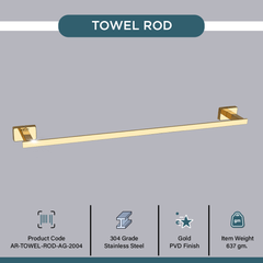 Arquin Stainless Steel Gold Towel Rod/Stand for Bathroom (61X7.2X3.6 CM)