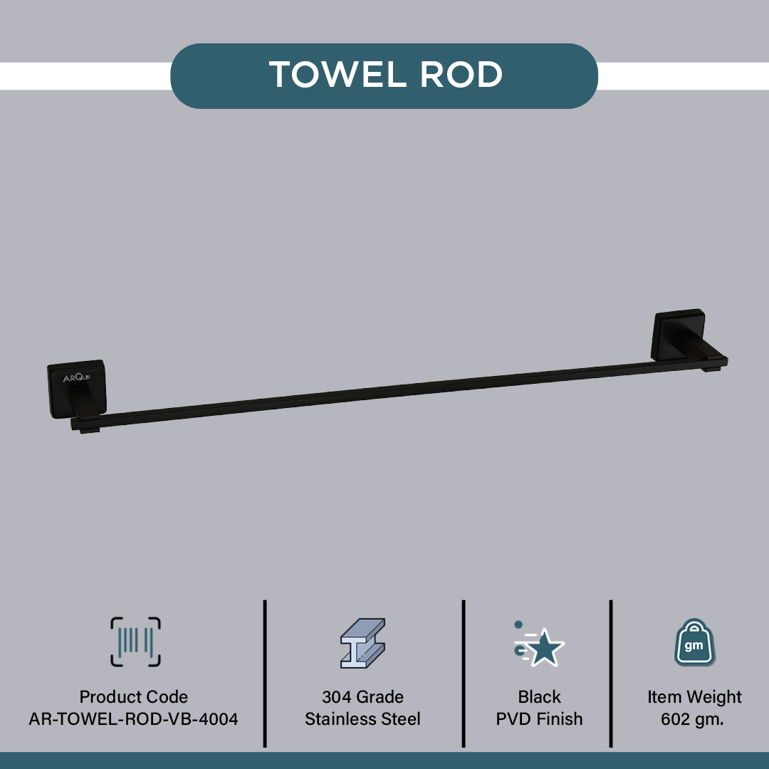 Stainless Steel Black Matt Towel Rod/Stand for Bathroom (61X7X4.6 CM)