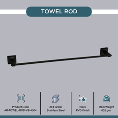 Arquin Stainless Steel Black Matt Towel Rod/Stand for Bathroom (61X7X4.6 CM)