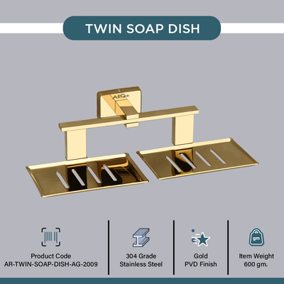 Stainless Steel Gold Twin Soap Dish for Bathroom (26X13X6.3 CM)