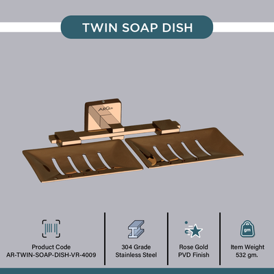 Stainless Steel Rose Gold Twin Soap Dish for Bathroom (25.3X15X4.6 CM)